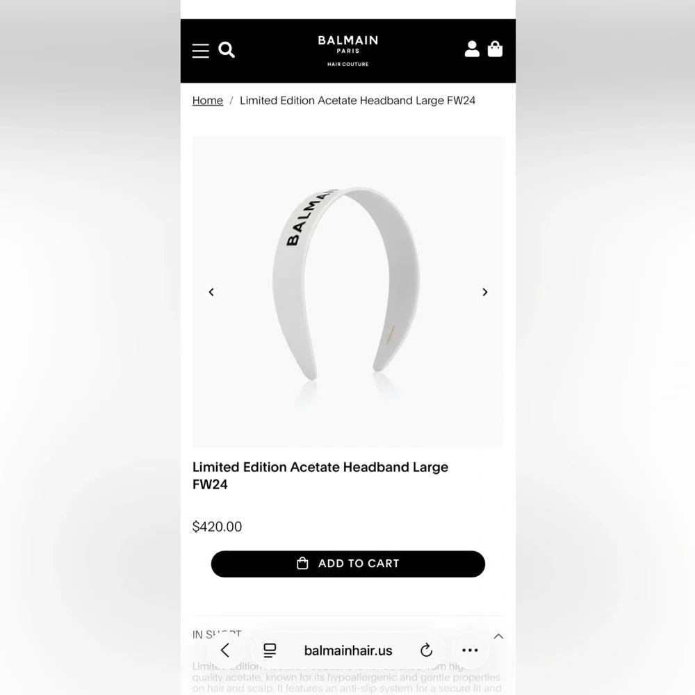 Balmain Limited Edition Acetate Headband Large FW24